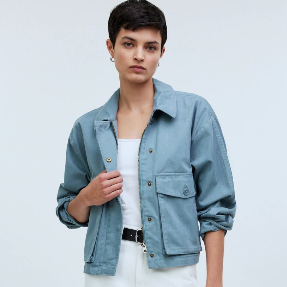 Madewell Cropped Cargo Jacket in Faded River Colorway
